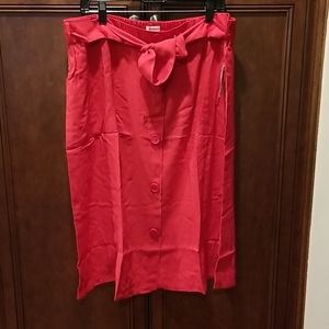 Petite XL Red Button Tied-Front Midi Skirt NWT